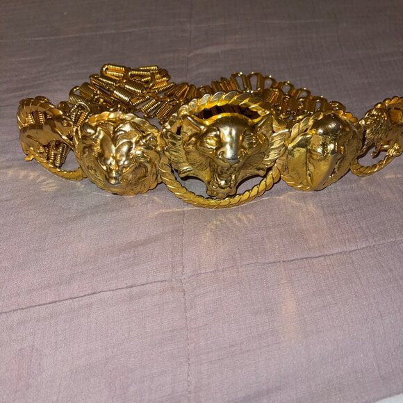 Vintage Womens Chain Belt One Size Metal Tiger Lion Elephant Head Waist Hip Rare - Picture 16 of 16
